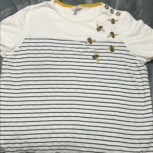 White Striped T-Shirt with Bee Embroidery